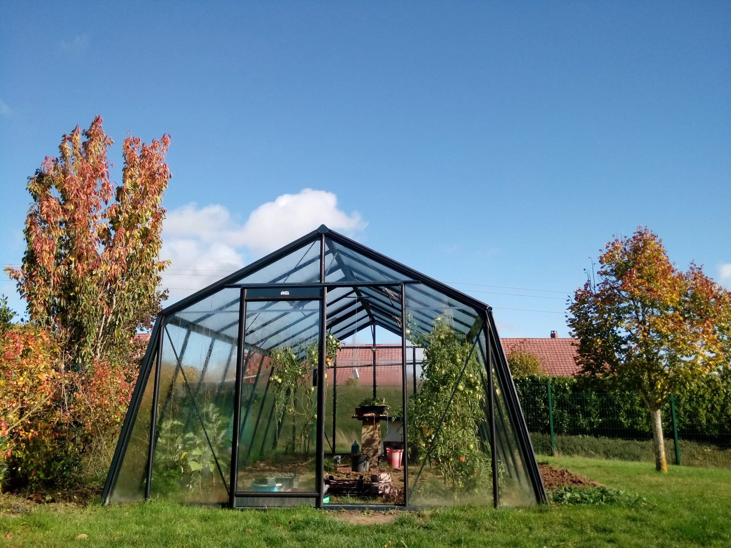 Serre ACD S208 Blackline à parois inclinées dans un jardin